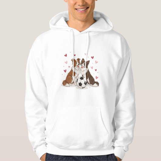 Border Collies with soccer ball for Valentine's Da Hoodie (Voorkant)