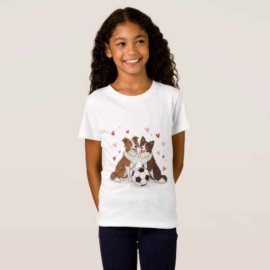 Border Collies with soccer ball for Valentine's Da T-shirt (Voorkant volledig)