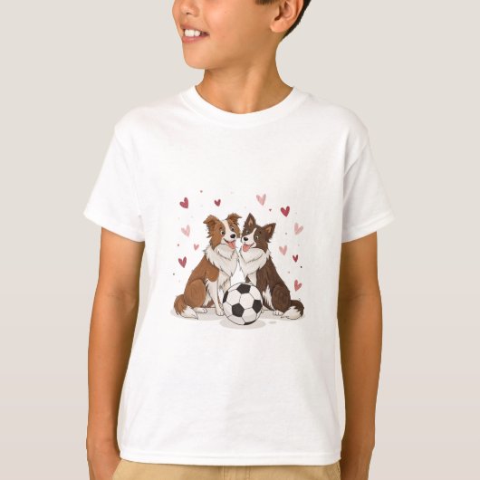 Border Collies with soccer ball for Valentine's Da T-shirt (Voorkant)