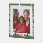 Border Green White Holly Family Kerstmis Glas Ornament (Voorkant links)