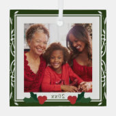 Border Green White Holly Family Kerstmis Glas Ornament (Achterkant)