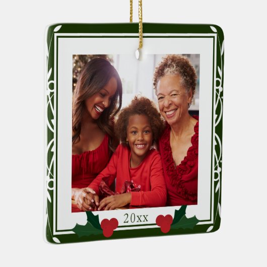 Border Green White Holly Family Kerstmis Keramisch Ornament (Rechts)