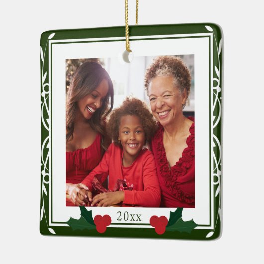 Border Green White Holly Family Kerstmis Keramisch Ornament (Links)