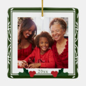 Border Green White Holly Family Kerstmis Keramisch Ornament (Achterkant)