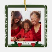 Border Green White Holly Family Kerstmis Keramisch Ornament (Voorkant)