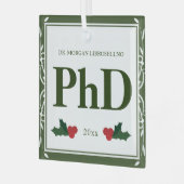 Border Green White Holly Name PhD Afstuderen Glas Ornament (Voorkant links)