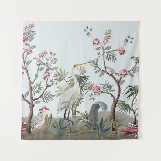 Border in chinoiserie style with storks and peonie wandkleed (Voorkant)