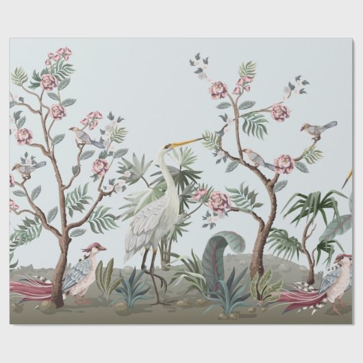 Border in chinoistijl with storks and peonie cadeaupapier (Vlak)
