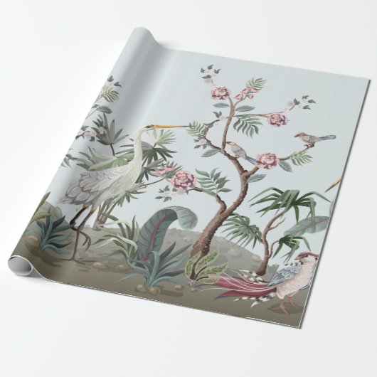 Border in chinoistijl with storks and peonie cadeaupapier (Uitgerold)