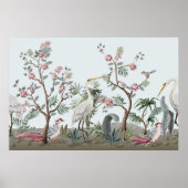 Border in chinoistijl with storks and peonie poster (Voorkant)