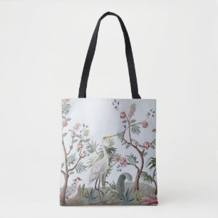 Border in chinoistijl with storks and peonie tote bag