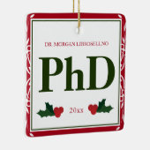 Border Red Green Holly Name Year PhD Afstuderen Keramisch Ornament (Rechts)