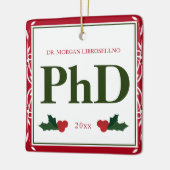 Border Red Green Holly Name Year PhD Afstuderen Keramisch Ornament (Links)