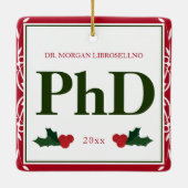 Border Red Green Holly Name Year PhD Afstuderen Keramisch Ornament (Achterkant)