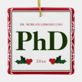 Border Red Green Holly Name Year PhD Afstuderen Keramisch Ornament (Voorkant)