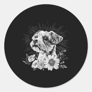 Border Terrie Hondenliefhebber Retro Style Tattoo Ronde Sticker
