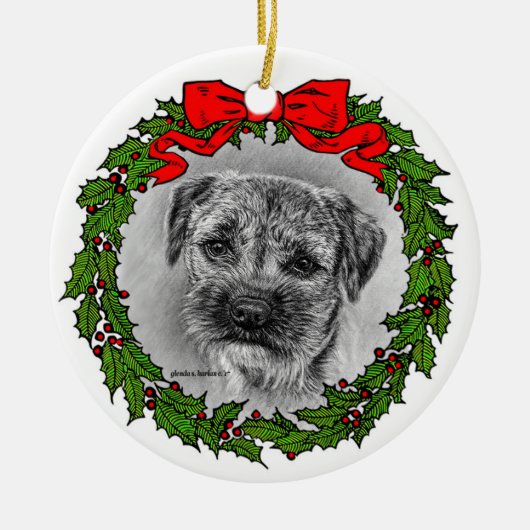 Border Terrier Art van Glenda S. Harlan Keramisch Ornament (Voorkant)
