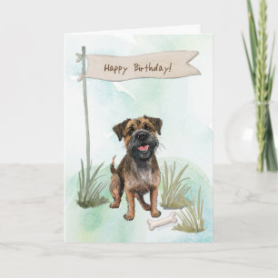 Border Terrier Breed Hond Onder Verjaardagsbord Kaart