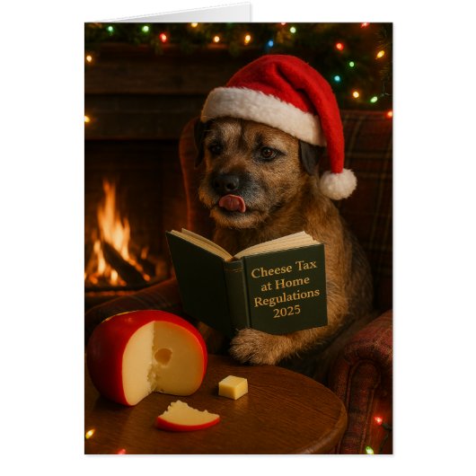 Border Terrier 'Cheese Tax' Christmas card (Voorkant)