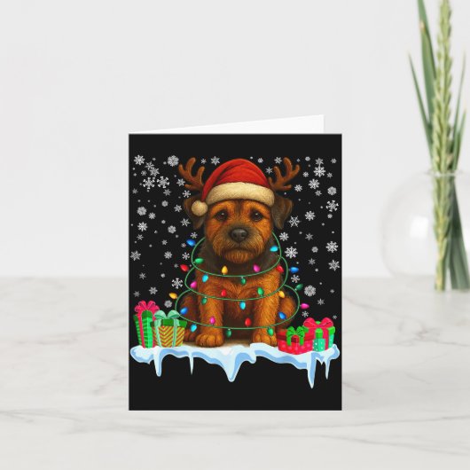 Border Terrier Christmas Santa Hat Reindeer Pajama Kaart (Voorkant)
