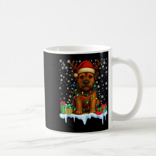 Border Terrier Christmas Santa Hat Reindeer Pajama Koffiemok (Rechts)