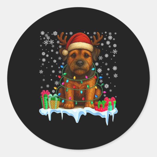 Border Terrier Christmas Santa Hat Reindeer Pajama Ronde Sticker (Voorkant)