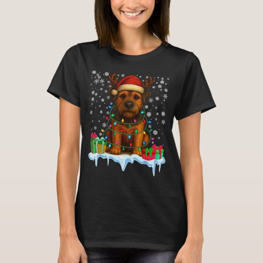 Border Terrier Christmas Santa Hat Reindeer Pajama T-shirt (Voorkant)
