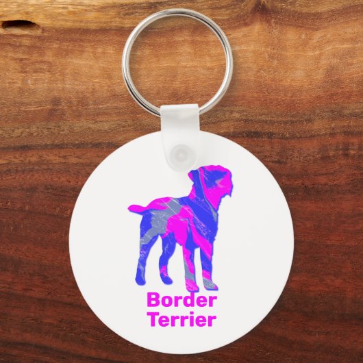 Border Terrier Dog Hot Pink n Blue Sleutelhanger (Achterkant)