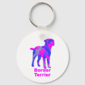 Border Terrier Dog Hot Pink n Blue Sleutelhanger (Achterkant)