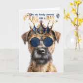 Border Terrier Dog King voor Dag Grappige Verjaard Kaart (Gele Bloem)