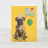 Border Terrier Dog Party Hat Yellow Birthday Kaart (Voorkant)