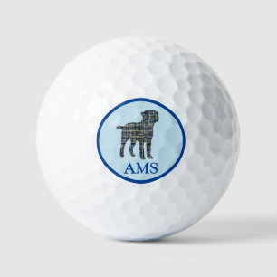 Border Terrier Dog Silhouette Y&B Grid Blauw Golfballen