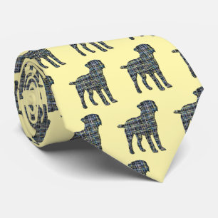 Border Terrier Dog Silhouette Y&B Grid Geel Stropdas