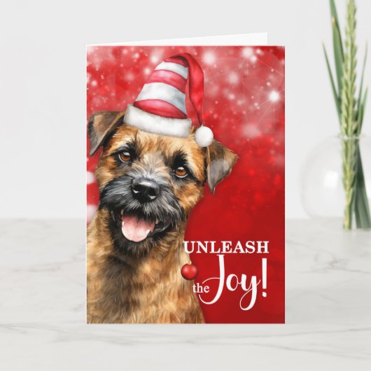 Border Terrier Dog Unleash the Joy Christmas Feestdagen Kaart (Voorkant)