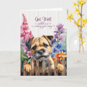 Border Terrier Dog with Gladiolus Garden Get Well Kaart (Gele Bloem)