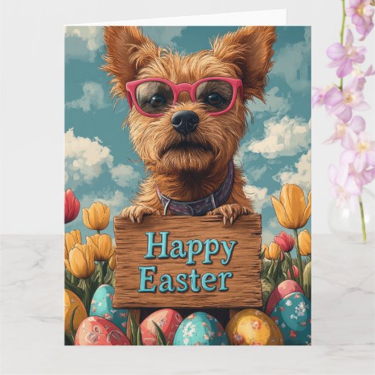 Border Terrier Easter Eggs Kaart (Orchidee)