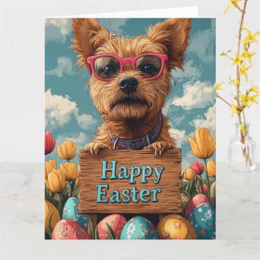 Border Terrier Easter Eggs Kaart (Gele Bloem)