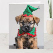 Border Terrier Elf Puppy Kerst Kaart (Voorkant)