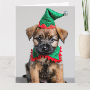 Border Terrier Elf Puppy Kerst Kaart
