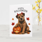 Border Terrier Halloween Duivels Hond Kaart (Gele Bloem)
