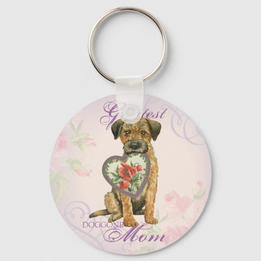 Border Terrier Heart Mam Sleutelhanger (Voorkant)