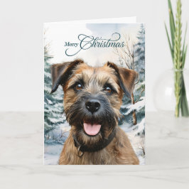 Border Terrier Hond Bos Kerstdag Feestdagen Kaart