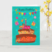 Border Terrier Hond en Taart Verjaardag Wenskaart Kaart (Gele Bloem)