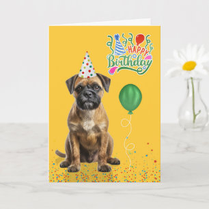 Border Terrier Hond Feesthoed Geel Verjaardag Kaart