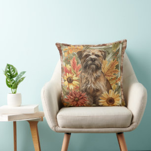 Border Terrier Hond Herfst Waterverf Bloemen Kussen