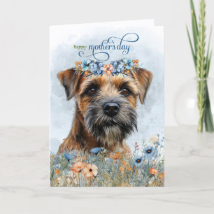 Border Terrier Hond Moederdag Wilde Bloemen Feestdagen Kaart