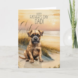 Border Terrier Hond Zonsondergang Strand Vaderdag Feestdagen Kaart