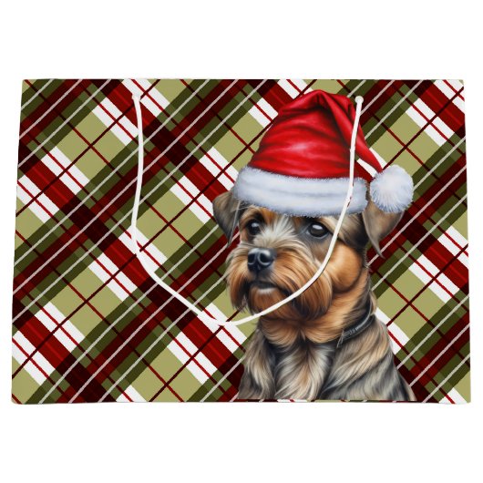 Border Terrier Hondenliefhebber rode en groene vak Groot Cadeauzakje (Voorkant)