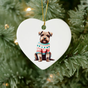 Border Terrier in Kersttrui Keramisch Ornament