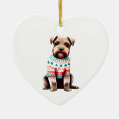 Border Terrier in Kersttrui Keramisch Ornament (Voorkant)